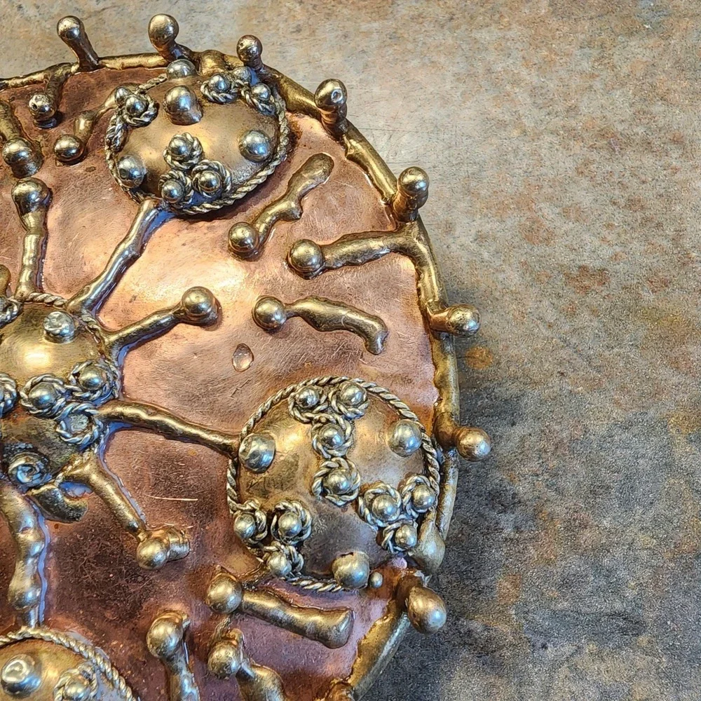 Vintage Handmade Round Large Copper Belt Buckle Artisan Retro Unique